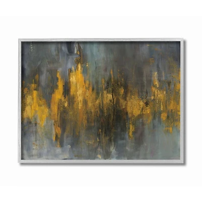 Stupell Industries Black & Gold Abstract Fire Wall Art in Gray Frame