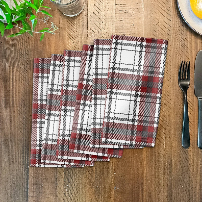 Red Gray Plaid 10x10 Cotton Twill Napkin