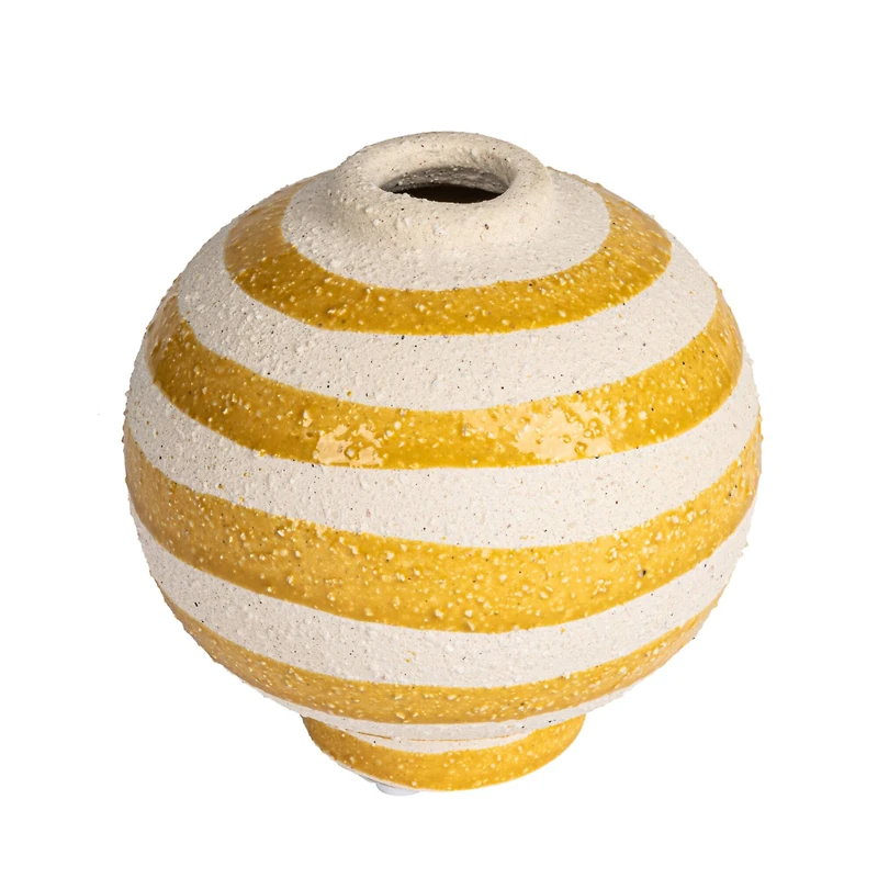 Hello Honey® 4.5" Yellow & White Striped Stoneware Vase with Sphere Shape & Footed Base
