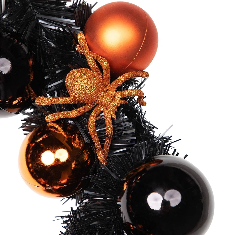 18'' Unlit Orange Spiders and Ornaments Halloween Wreath