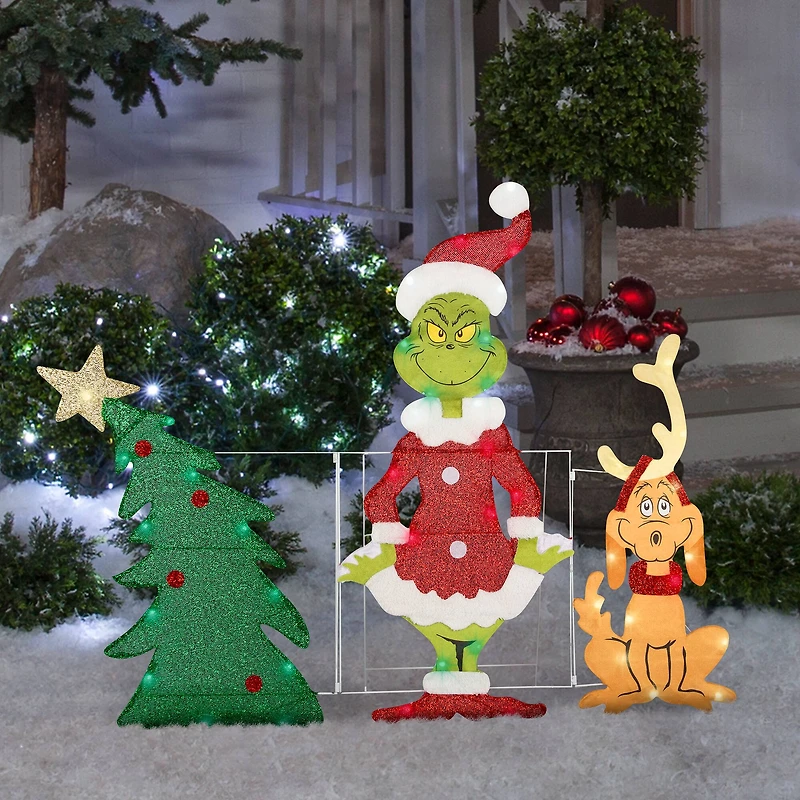 Flat-Tastics™ 3.5ft. Grinch & Max Pre-Lit Christmas Yard Décor