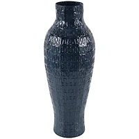 24" Dark Blue Metal Dimensional Textured Vase