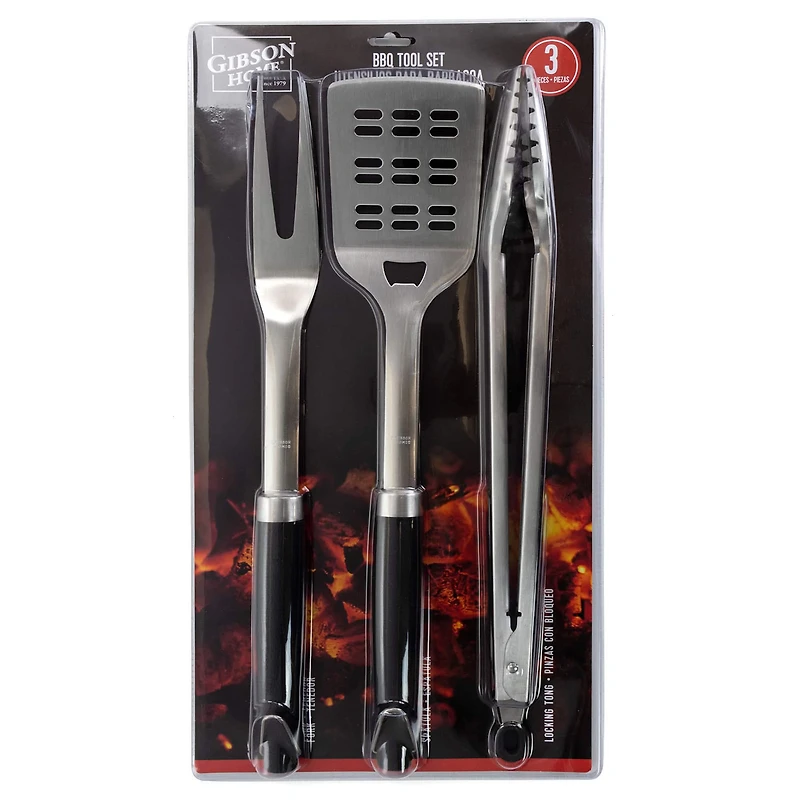 Gibson Home® Silver & Black Sawyer 3 Piece Stainless Steel BBQ Tool Set