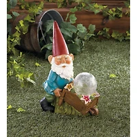 11.75" Gnome with Wheel Barrow Solar Statue