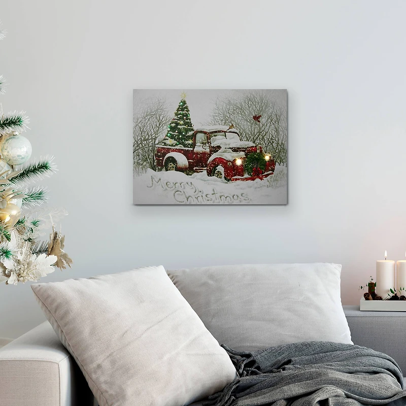 LED Lighted Truck & Tree Christmas Canvas Wall Art