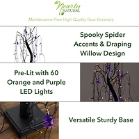 2ft. Pre-Lit Halloween Artificial Black Spooky Spider Willow Tree with 60 Orange & Purple LED Lights