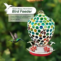 Glitzhome® 8.25" Blue & Green Dots & Ladybugs Glass Hanging Bird Feeder