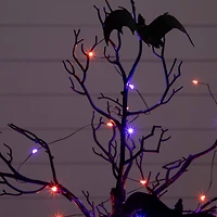 3ft. Pre-Lit Artificial Halloween Black Spooky Twig Tree with Bats and 100 Orange & Purple LED Lights