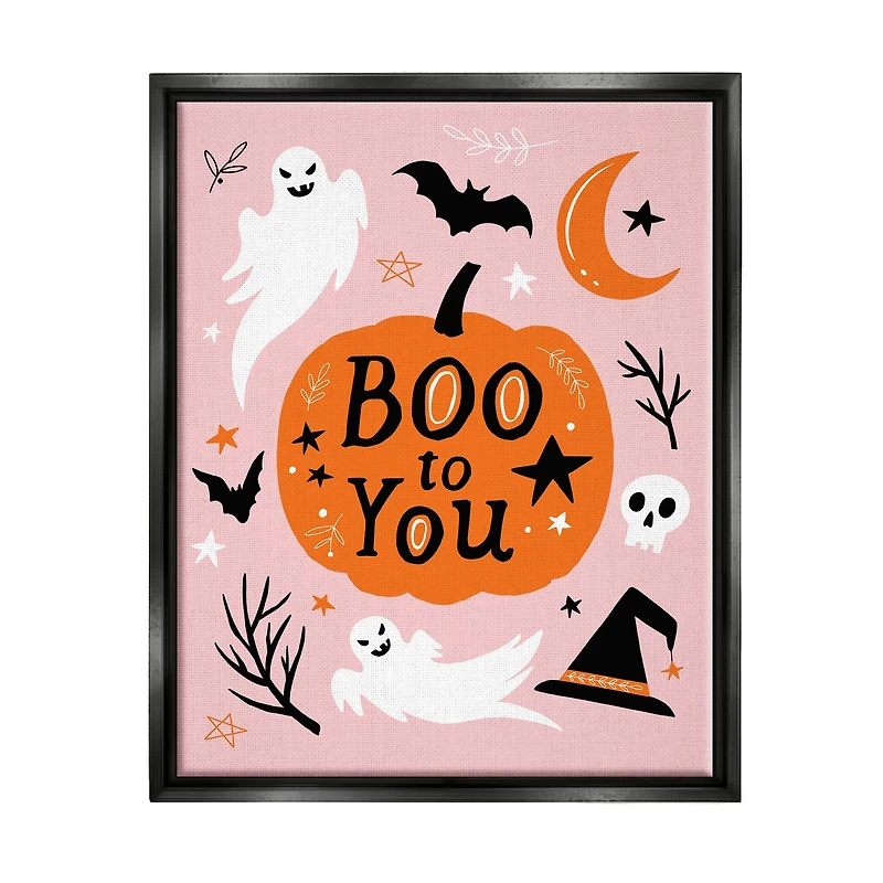 Stupell Industries Boo to You Halloween Elements Framed Floater Canvas Wall Art