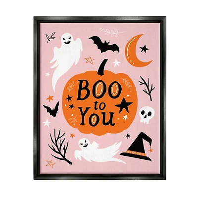 Stupell Industries Boo to You Halloween Elements Framed Floater Canvas Wall Art