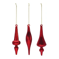 6" Red Ribbed Glass Finial Ornament Set
