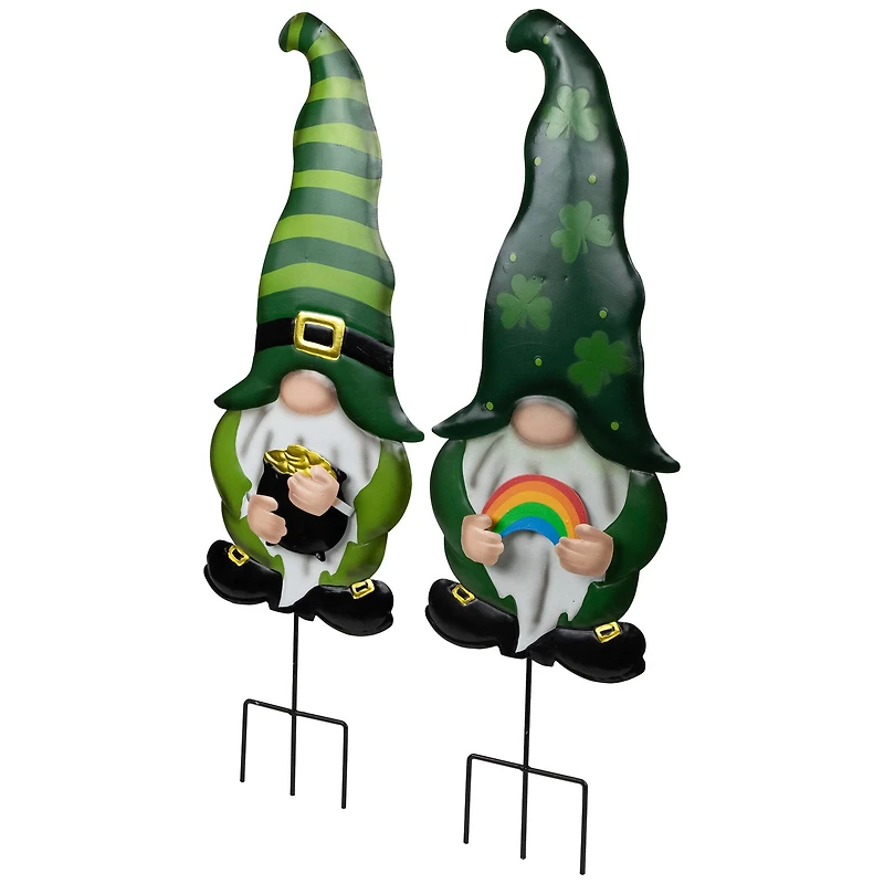 27.5" Pot of Gold & Rainbow St Patrick's Day Gnomes Outdoor Garden Stakes Set