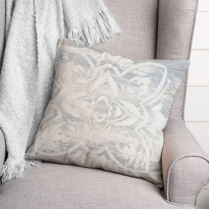 White Textured Medallion III 18" x 18" Throw Pillow
