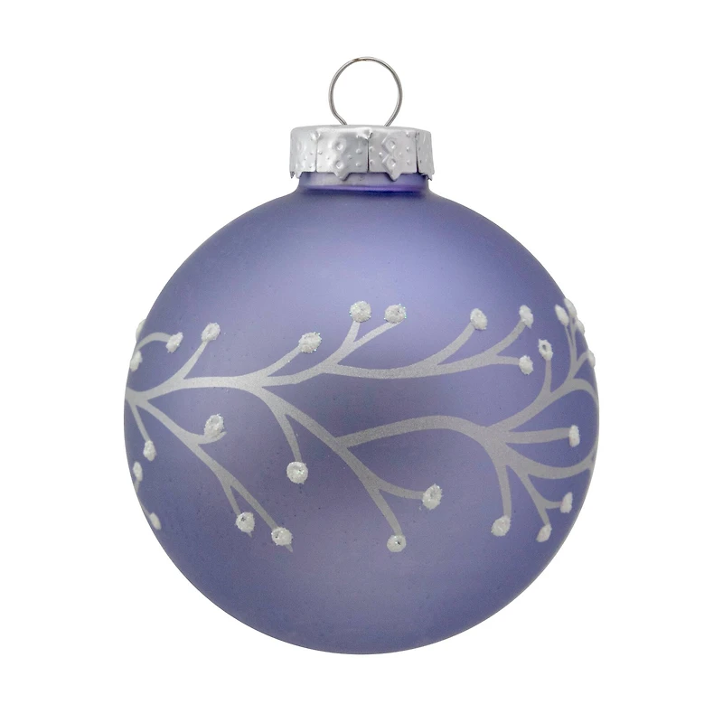 4ct. 2.5" Matte Purple Glass Ball Ornaments with Branch Design