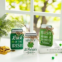 Glitzhome® 7" Set of 3 St. Patrick's Wooden Mason Jar Table decor