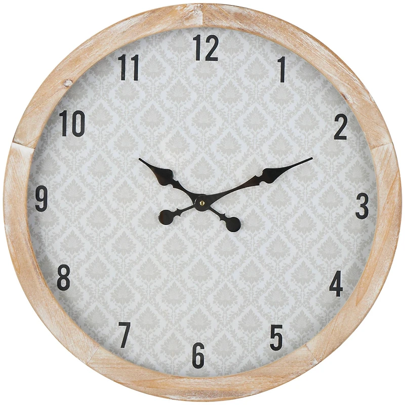 23.5" Floral Wall Clock with Light Brown Wood Frame