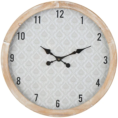 23.5" Floral Wall Clock with Light Brown Wood Frame