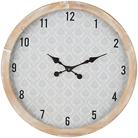 23.5" Floral Wall Clock with Light Brown Wood Frame