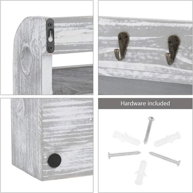 NEX™ Gray White Wood Wall Mounted Mail & Key Holder