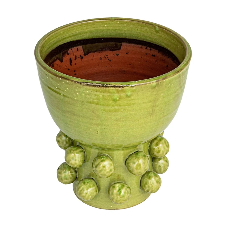 Hello Honey® 12.25" Green Round Terra-cotta Hobnail Footed Vase