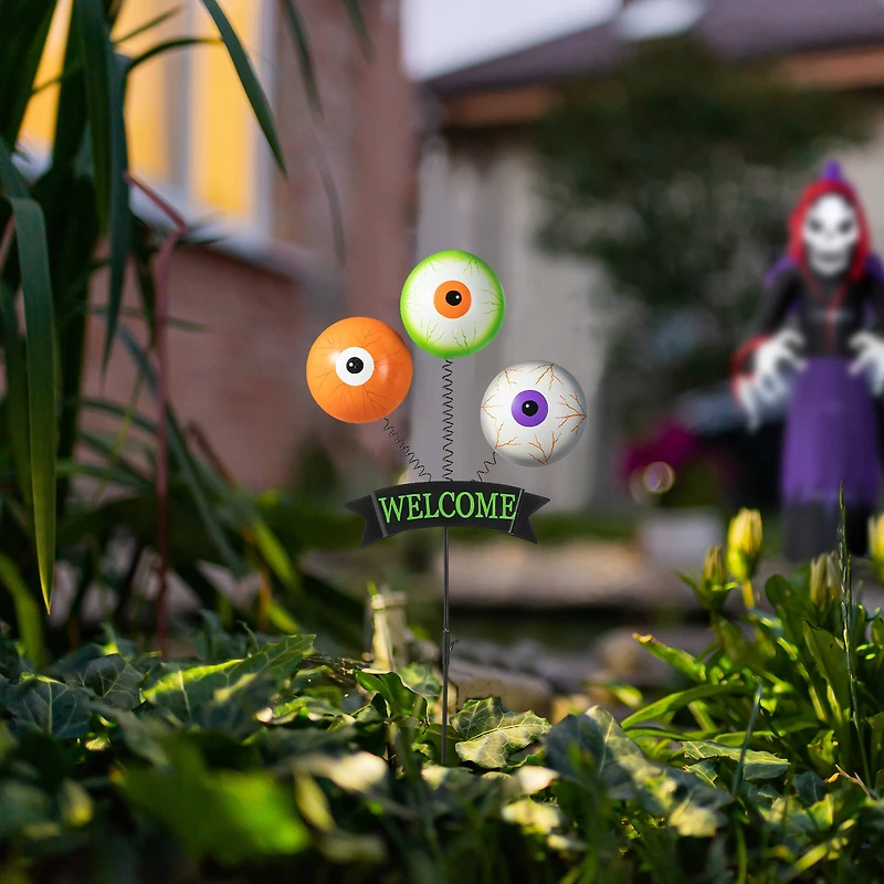 Glitzhome® 35.25" Halloween Metal "WELCOME" Spring Eyeballs Yard Stake