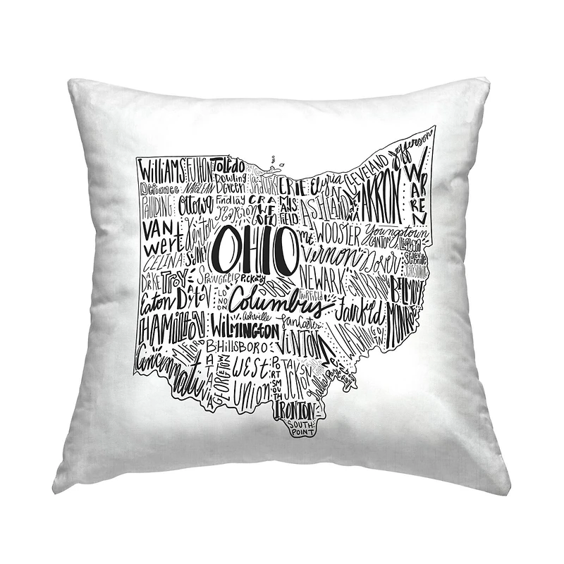 Stupell Industries Ohio State Typography Cities Map Shape Throw Pillow, 18" x 18"