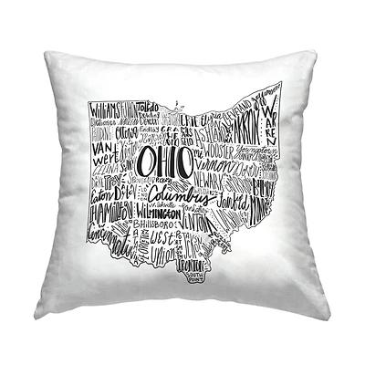 Stupell Industries Ohio State Typography Cities Map Shape Throw Pillow, 18" x 18"
