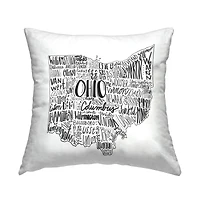 Stupell Industries Ohio State Typography Cities Map Shape Throw Pillow, 18" x 18"