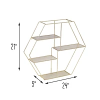 Honey Can Do 21" Gold Hexagonal Decorative 4-Tier Metal Wall Shelf
