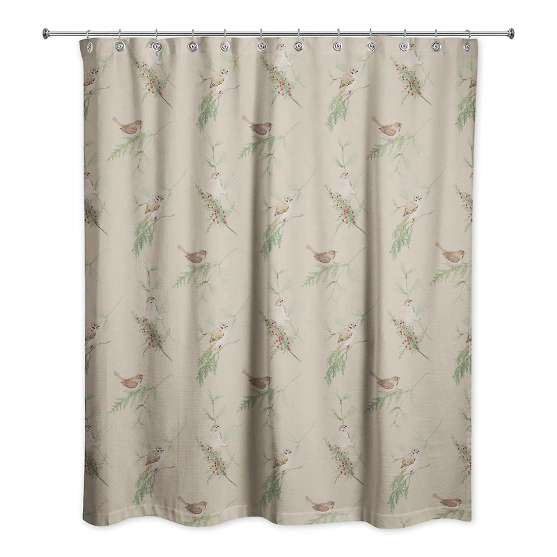 Pine & Birds on Brown Shower Curtain