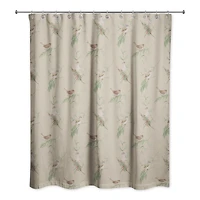 Pine & Birds on Brown Shower Curtain