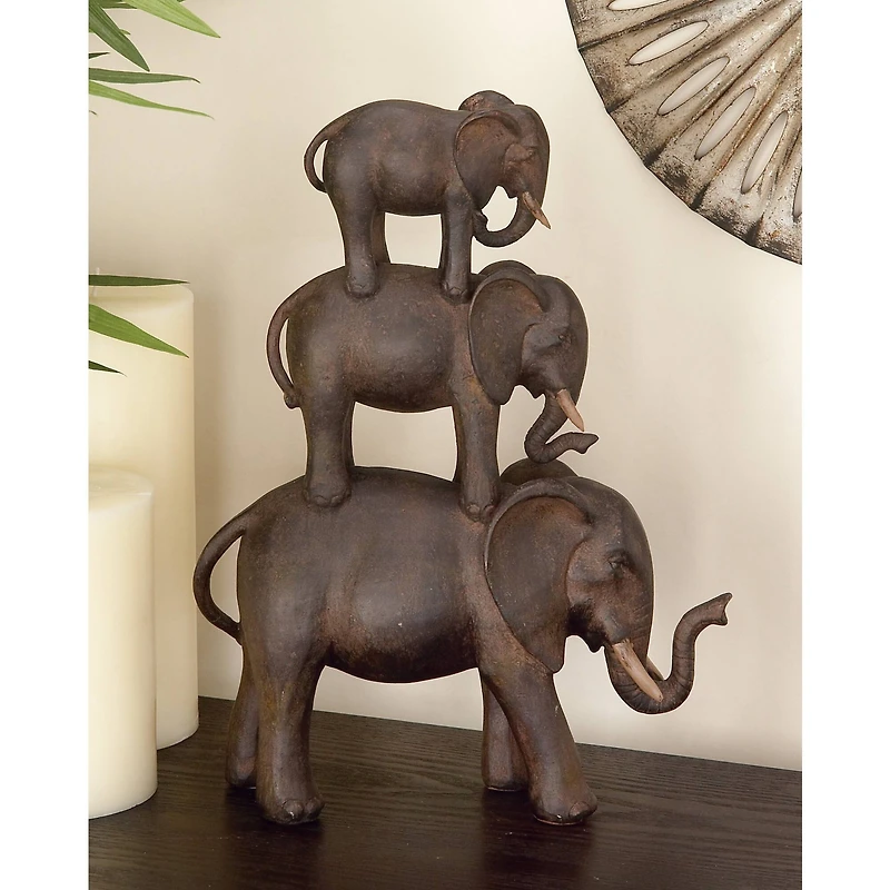 14" Brown Eclectic Elephant Sculpture