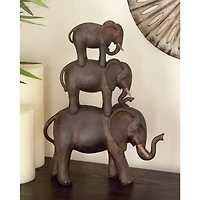 14" Brown Eclectic Elephant Sculpture