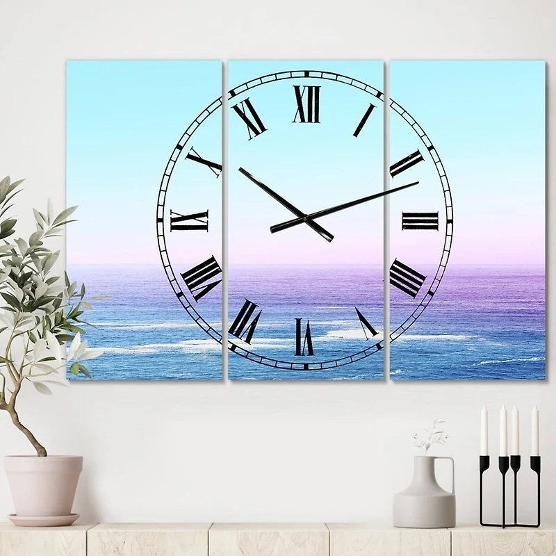 Designart Ocean View Nautical & Coastal 3 panel Large Wall Clock