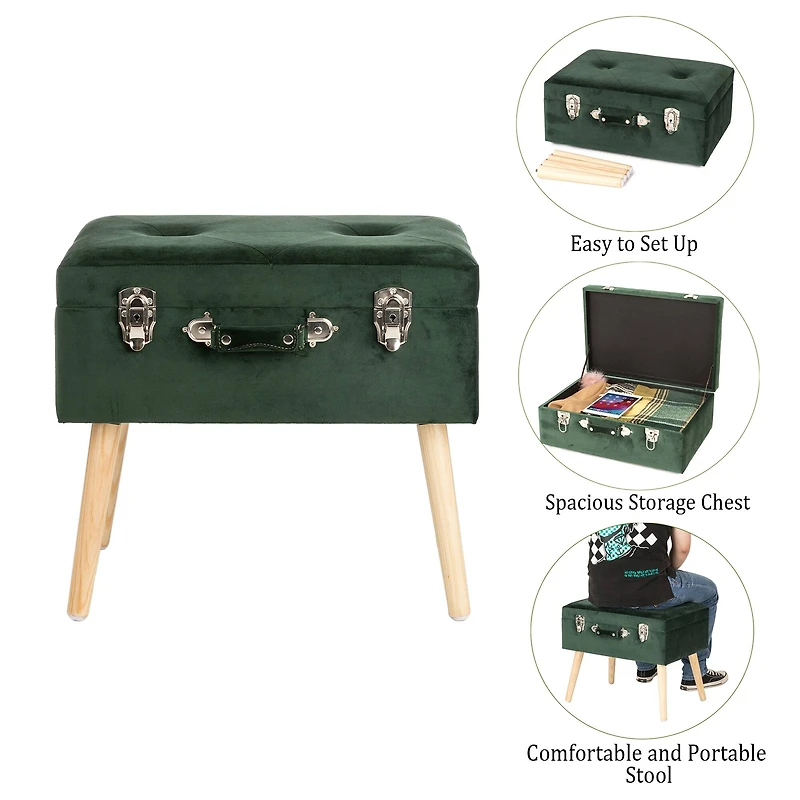 Glitzhome® Velvet Upholstered Storage Stool
