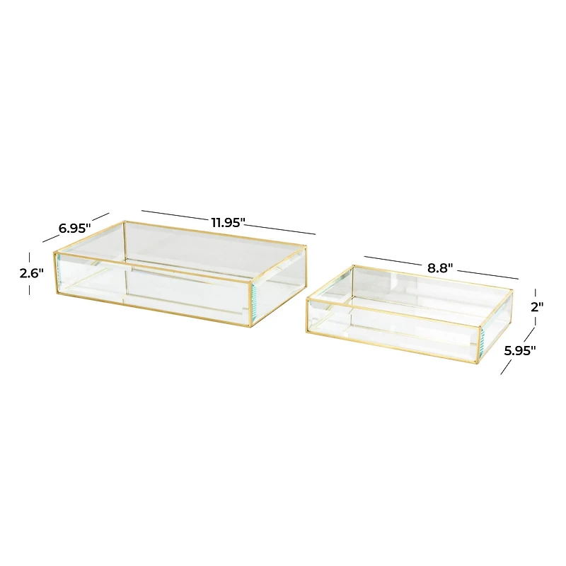 Clear & Gold Beveled Glass & Metal Rectangle Jewelry Box Set