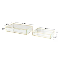 Clear & Gold Beveled Glass & Metal Rectangle Jewelry Box Set