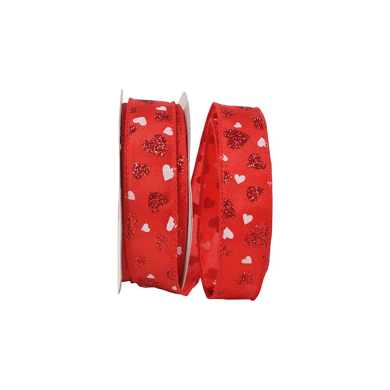 Reliant 7/8" x 20yd. Dainty Hearts Glitter Wired Ribbon