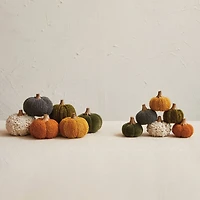 Hello Honey® 4.75" Bouclé & Velvet Pumpkin with Wood Stem Holiday Décor Set, 6ct.