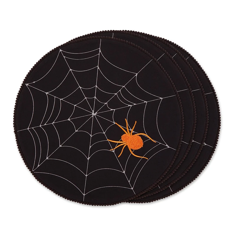 DII® Spooky Spiderweb Embellished Round Placemats, 4ct.