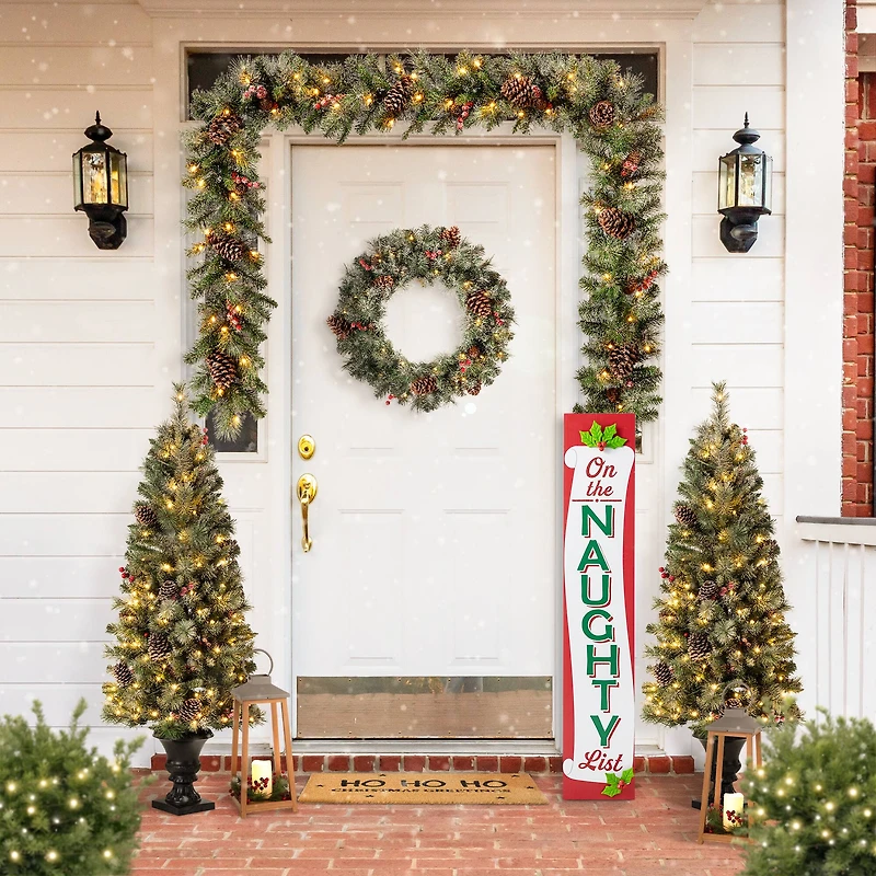 Glitzhome® 3.5ft. Double-Sided Wooden Naughty & Nice List Porch Sign