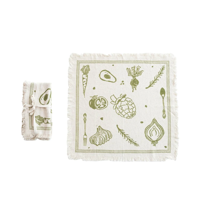 Hello Honey® Green Vegetable Cotton & Linen Napkins with Fringe, 4ct.