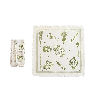 Hello Honey® Green Vegetable Cotton & Linen Napkins with Fringe, 4ct.
