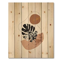 Designart - Abstract Shapes & Tropical Monstera Leaves - Modern Print on Natural Pine Wood