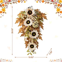 Glitzhome® 28" Fall Neutral Sunflower, Pumpkin and Leaf Swag