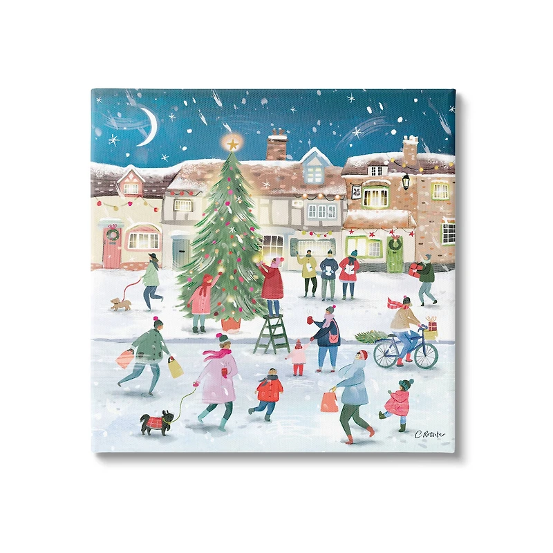 Stupell Industries Christmas Tree Town Scene Canvas Wall Art