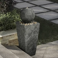 Glitzhome® 32" Polyresin Rippling Floating Sphere Outdoor Fountain with LED Light