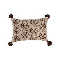 Floral Medallion Print Recycled Cotton Blend Lumbar Pillow with Tassels