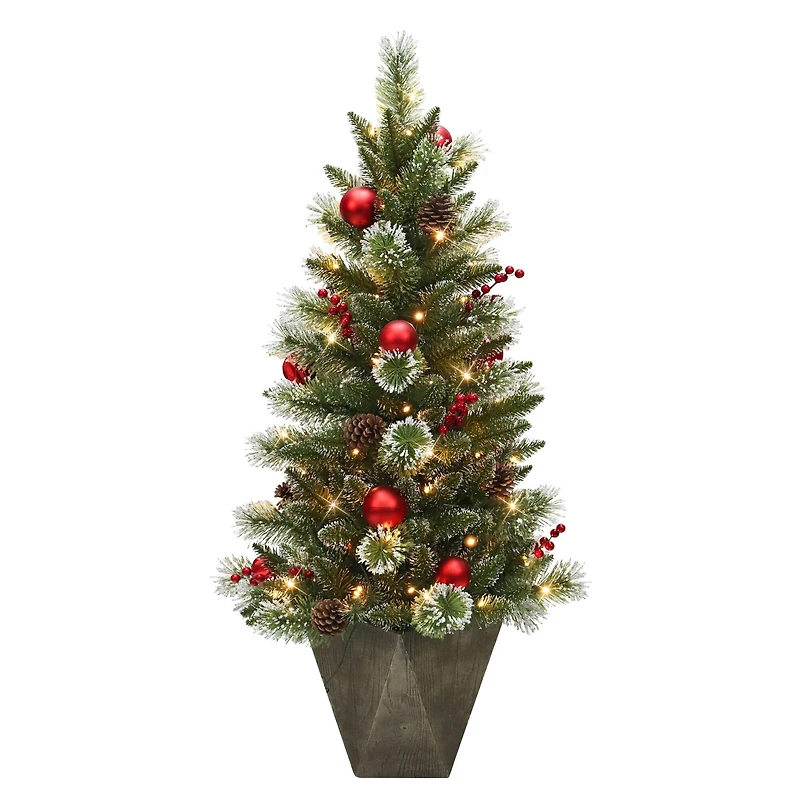 4ft. Pre-Lit Artificial Potted Adorned Christmas Tree, Warm White LED Lights