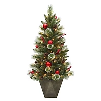4ft. Pre-Lit Artificial Potted Adorned Christmas Tree, Warm White LED Lights